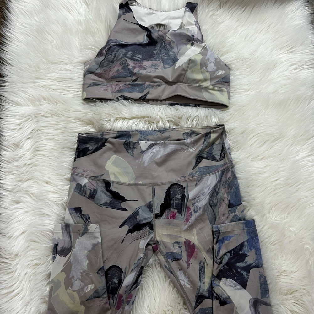 Zella XL High Waste 7/8 Leggings Grey Multi Sophie Print and matching Top